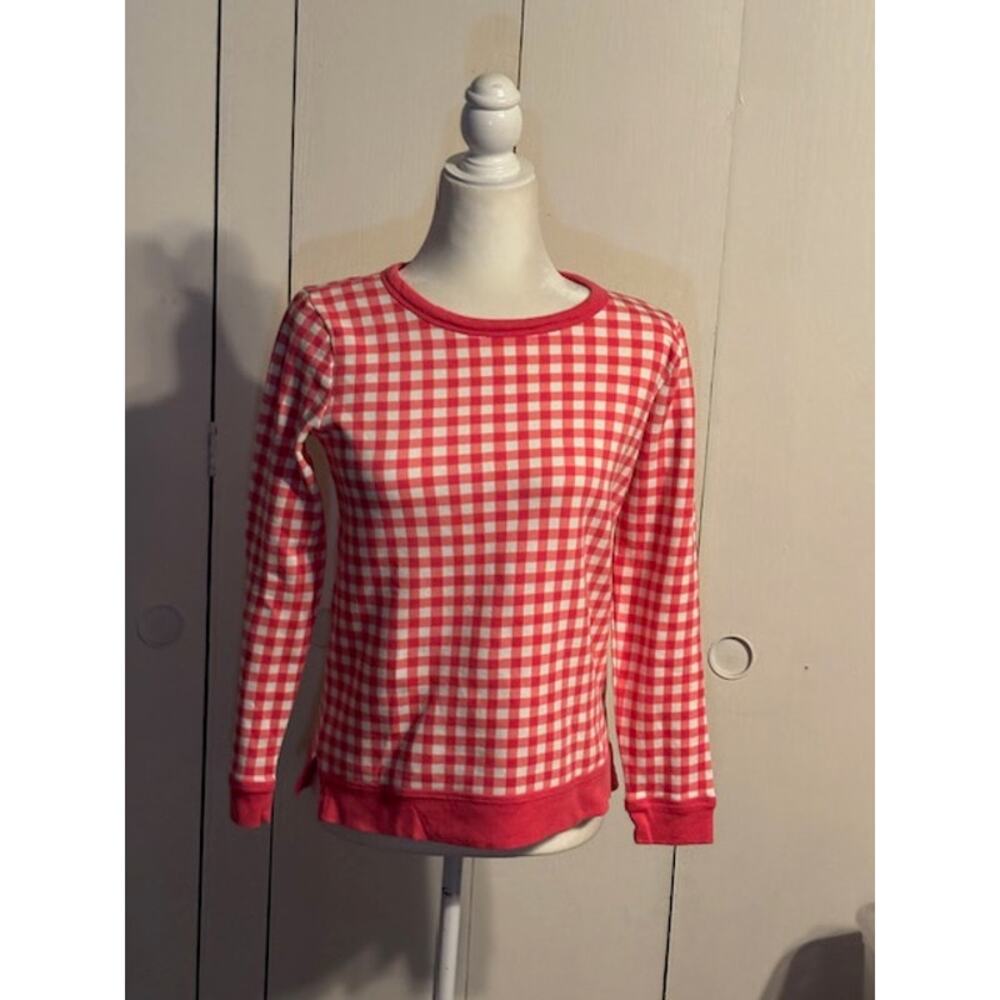 Talbots Small Petite Pink and White‎ Gingham Check Sweatshirt